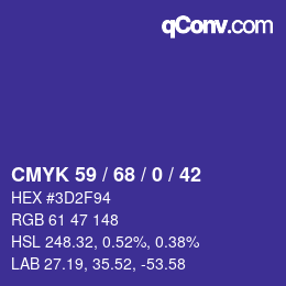 Farbcode: CMYK 59 / 68 / 0 / 42 | qconv.com