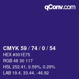 Color code: CMYK 59 / 74 / 0 / 54 | qconv.com