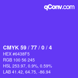 Color code: CMYK 59 / 77 / 0 / 4 | qconv.com