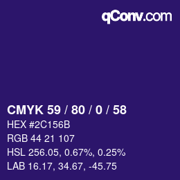 Farbcode: CMYK 59 / 80 / 0 / 58 | qconv.com