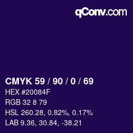 カラーコード: CMYK 59 / 90 / 0 / 69 | qconv.com