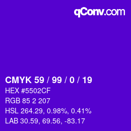 Farbcode: CMYK 59 / 99 / 0 / 19 | qconv.com