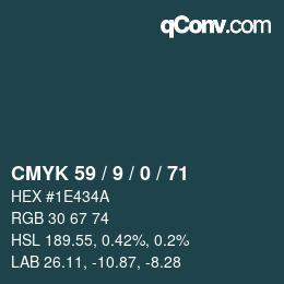 Farbcode: CMYK 59 / 9 / 0 / 71 | qconv.com