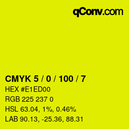 カラーコード: CMYK 5 / 0 / 100 / 7 | qconv.com