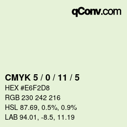 カラーコード: CMYK 5 / 0 / 11 / 5 | qconv.com