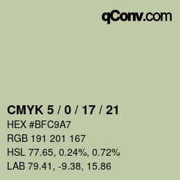 Farbcode: CMYK 5 / 0 / 17 / 21 | qconv.com