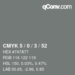 Farbcode: CMYK 5 / 0 / 3 / 52 | qconv.com