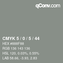 Color code: CMYK 5 / 0 / 5 / 44 | qconv.com