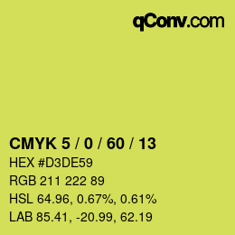 カラーコード: CMYK 5 / 0 / 60 / 13 | qconv.com