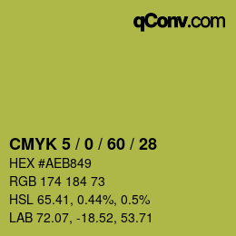 カラーコード: CMYK 5 / 0 / 60 / 28 | qconv.com