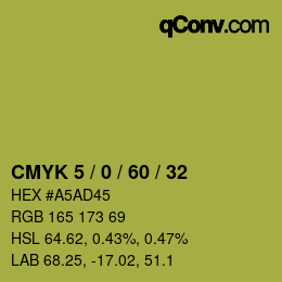 カラーコード: CMYK 5 / 0 / 60 / 32 | qconv.com