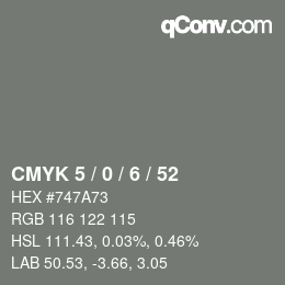 Farbcode: CMYK 5 / 0 / 6 / 52 | qconv.com