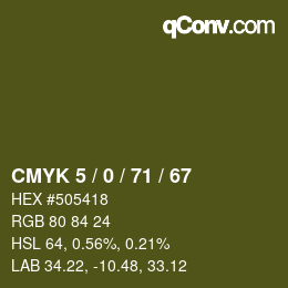 Color code: CMYK 5 / 0 / 71 / 67 | qconv.com