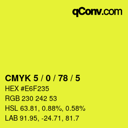 カラーコード: CMYK 5 / 0 / 78 / 5 | qconv.com