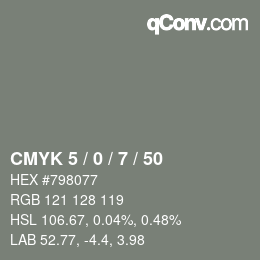 颜色代码: CMYK 5 / 0 / 7 / 50 | qconv.com