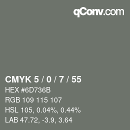 カラーコード: CMYK 5 / 0 / 7 / 55 | qconv.com