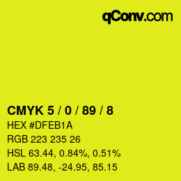 Farbcode: CMYK 5 / 0 / 89 / 8 | qconv.com
