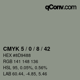 カラーコード: CMYK 5 / 0 / 8 / 42 | qconv.com