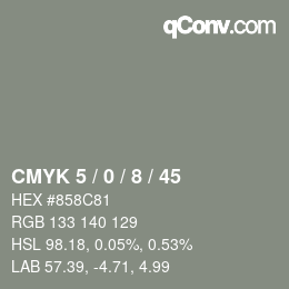 カラーコード: CMYK 5 / 0 / 8 / 45 | qconv.com
