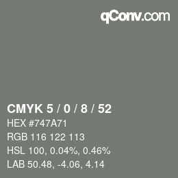 Farbcode: CMYK 5 / 0 / 8 / 52 | qconv.com