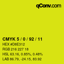 カラーコード: CMYK 5 / 0 / 92 / 11 | qconv.com