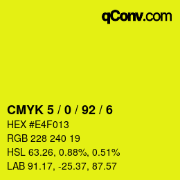 颜色代码: CMYK 5 / 0 / 92 / 6 | qconv.com