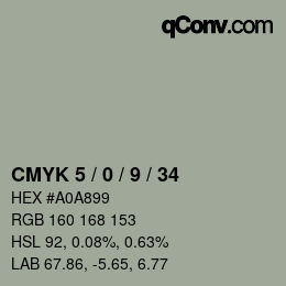 Farbcode: CMYK 5 / 0 / 9 / 34 | qconv.com