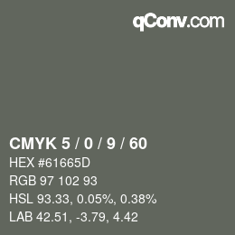 カラーコード: CMYK 5 / 0 / 9 / 60 | qconv.com