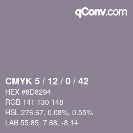 カラーコード: CMYK 5 / 12 / 0 / 42 | qconv.com