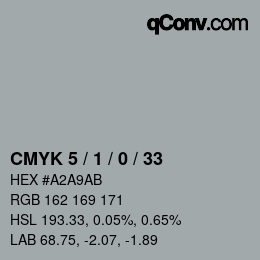 Code couleur: CMYK 5 / 1 / 0 / 33 | qconv.com