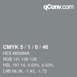 カラーコード: CMYK 5 / 1 / 0 / 46 | qconv.com