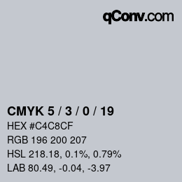 カラーコード: CMYK 5 / 3 / 0 / 19 | qconv.com