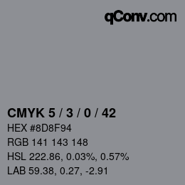 カラーコード: CMYK 5 / 3 / 0 / 42 | qconv.com