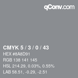 カラーコード: CMYK 5 / 3 / 0 / 43 | qconv.com