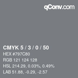 カラーコード: CMYK 5 / 3 / 0 / 50 | qconv.com