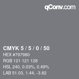 颜色代码: CMYK 5 / 5 / 0 / 50 | qconv.com