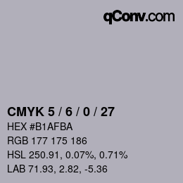 Code couleur: CMYK 5 / 6 / 0 / 27 | qconv.com