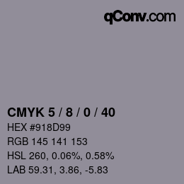 颜色代码: CMYK 5 / 8 / 0 / 40 | qconv.com