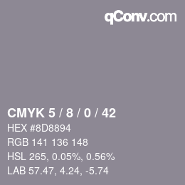 カラーコード: CMYK 5 / 8 / 0 / 42 | qconv.com