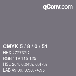 Farbcode: CMYK 5 / 8 / 0 / 51 | qconv.com