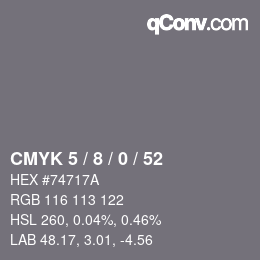カラーコード: CMYK 5 / 8 / 0 / 52 | qconv.com
