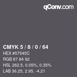 カラーコード: CMYK 5 / 8 / 0 / 64 | qconv.com