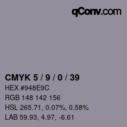 颜色代码: CMYK 5 / 9 / 0 / 39 | qconv.com