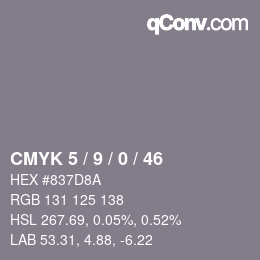 Farbcode: CMYK 5 / 9 / 0 / 46 | qconv.com