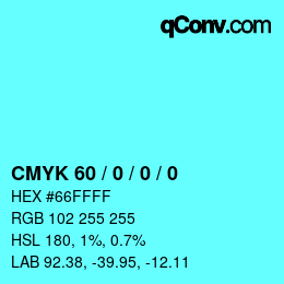カラーコード: CMYK 60 / 0 / 0 / 0 | qconv.com