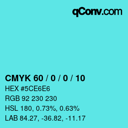 カラーコード: CMYK 60 / 0 / 0 / 10 | qconv.com