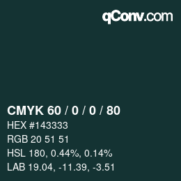 Farbcode: CMYK 60 / 0 / 0 / 80 | qconv.com
