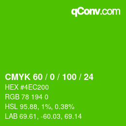 颜色代码: CMYK 60 / 0 / 100 / 24 | qconv.com