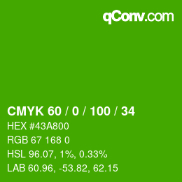 カラーコード: CMYK 60 / 0 / 100 / 34 | qconv.com