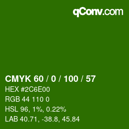 颜色代码: CMYK 60 / 0 / 100 / 57 | qconv.com